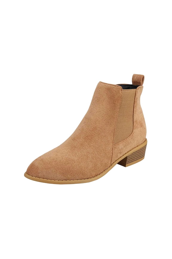 Women's Plus Size Ankle Boots Round Toe Mid Block Heel Side Zipper Soft Suede Short Booties Versatile Daily Dress Shoes Khaki 5.5(36)