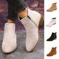 thumbnail image 1 of Women's Plus Size Ankle Boots Round Toe Mid Block Heel Side Zipper Soft Suede Short Booties Versatile Daily Dress Shoes Khaki 9.5(43), 1 of 9