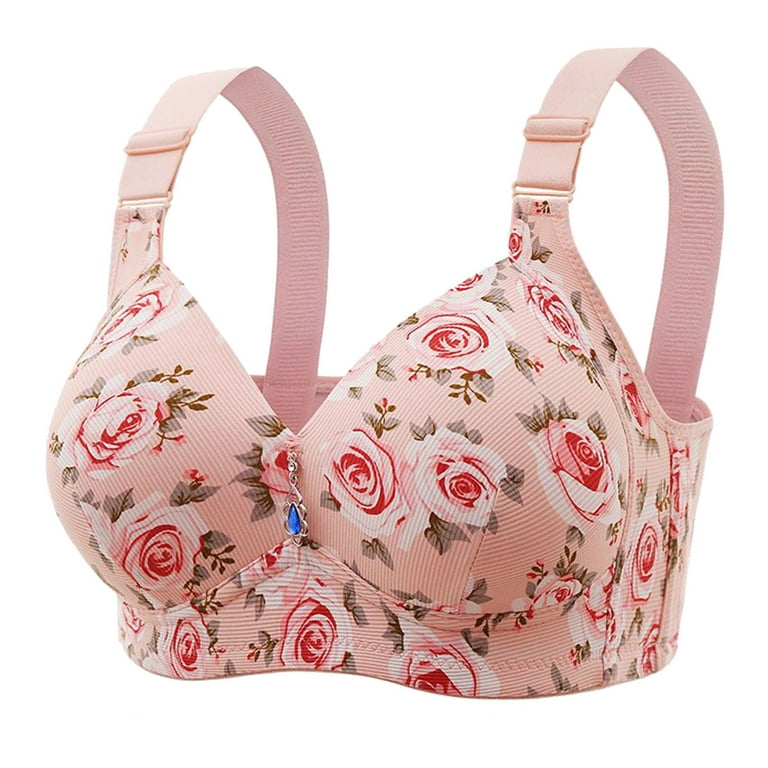 Women's Plus Size Anti Sagging Gathered Double Breast Without Steel Ring  Thin Rose Print Bra Padded (Beige, 36) : : Clothing, Shoes &  Accessories