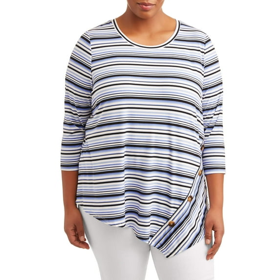 Women's Plus Size Assymetric Stripe Top