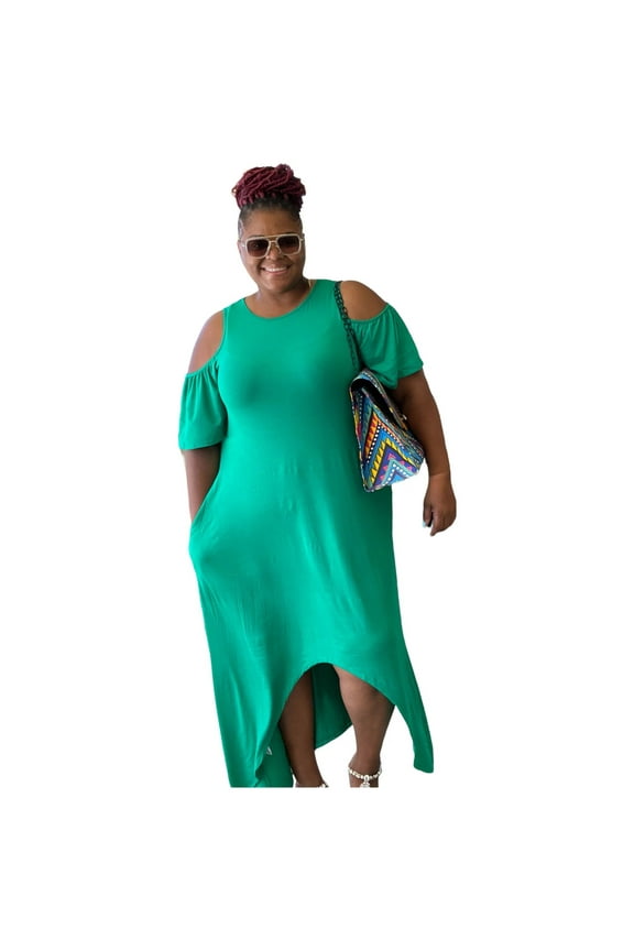 Women's Plus-Size Asymmetric Cut Out Shoulder Maxi Dress