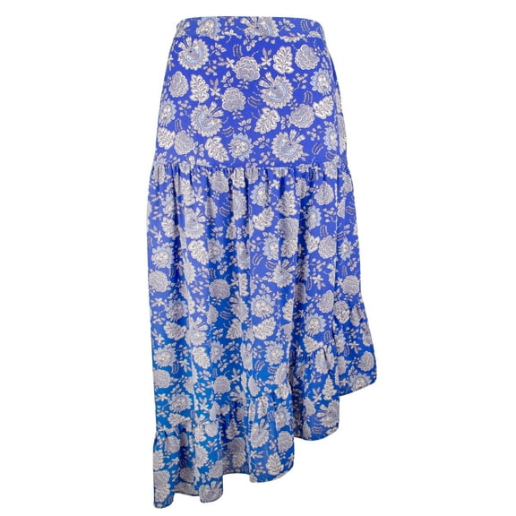 Women's Plus Size Asymmetrical Paisley Tiered Maxi Skirt Deep Azure 3X