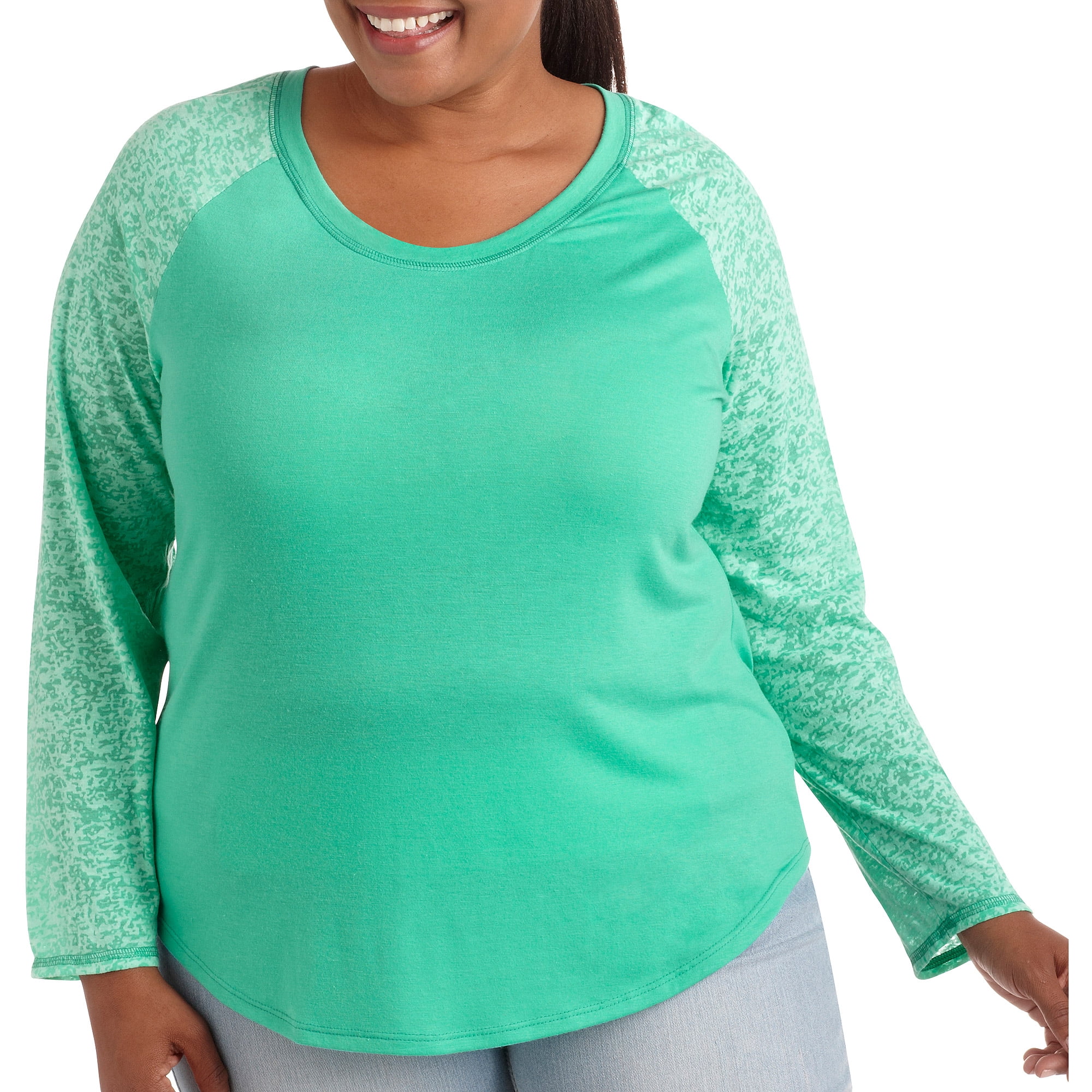 Women's PlusSize Baseball Tee with Burnout Sleeves