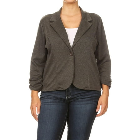 Women's Plus Size Basic Casual Button Solid Outerwear Jacket Blazer, Female