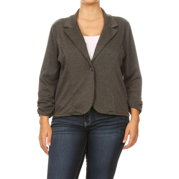 Women's Plus Size Basic Casual Button Solid Outerwear Jacket Blazer, Female
