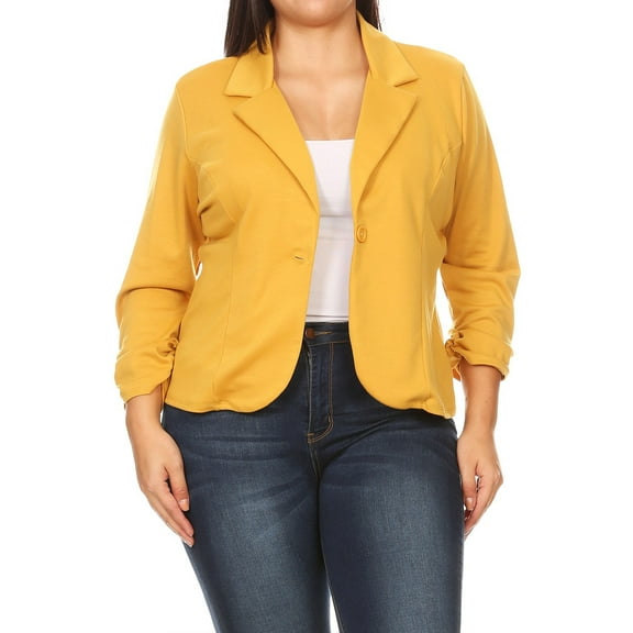 Women's Plus Size Basic Casual Button Solid Outerwear Jacket Blazer