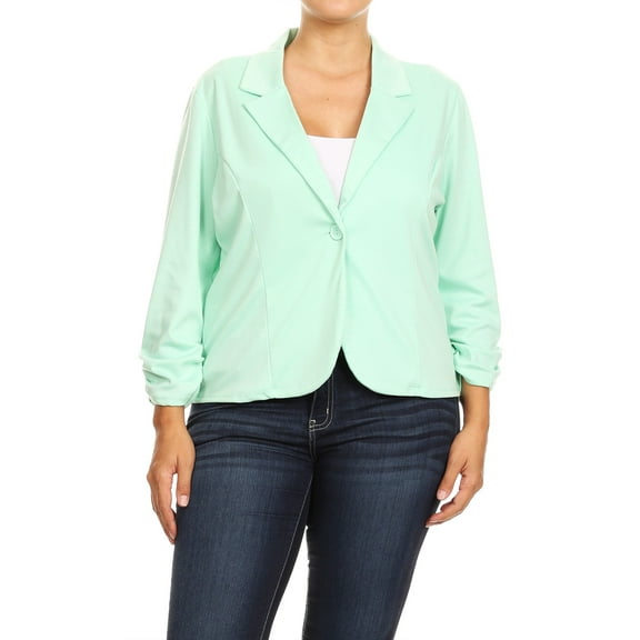 Women's Plus Size Basic Casual Button Solid Outerwear Jacket Blazer
