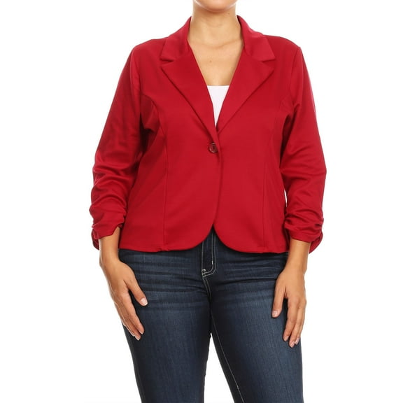 Women's Plus Size Basic Casual Button Solid Outerwear Jacket Blazer