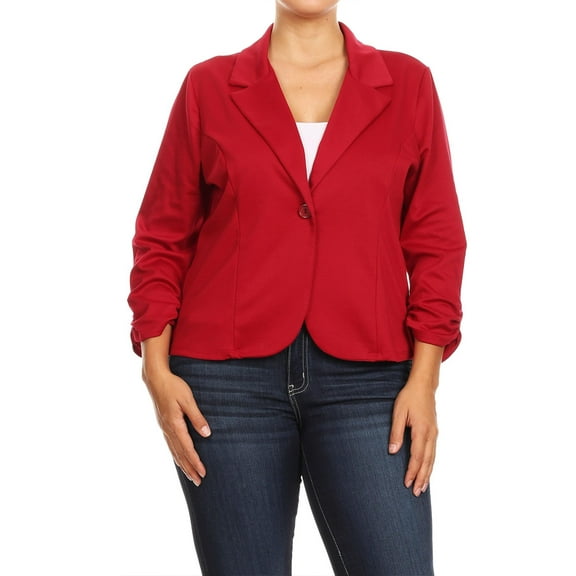 Women's Plus Size Basic Casual Button Solid Outerwear Jacket Blazer