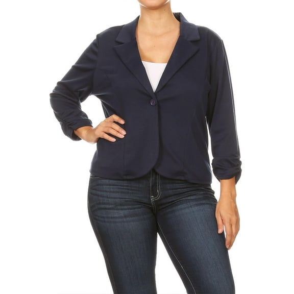 Women's Plus Size Basic Casual Button Solid Outerwear Jacket Blazer