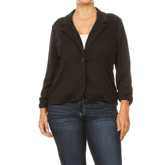 Women's Plus Size Basic Casual Button Solid Outerwear Jacket Blazer