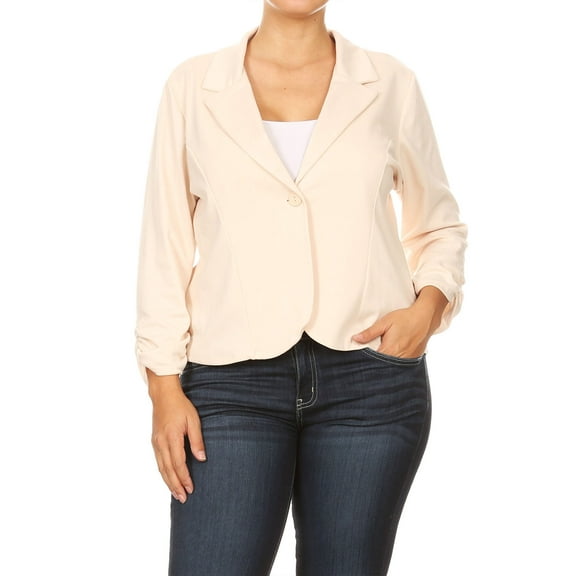 Women's Plus Size Basic Casual Button Solid Outerwear Jacket Blazer