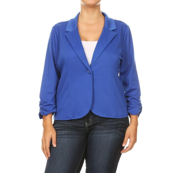 Women's Plus Size Basic Casual Button Solid Outerwear Jacket Blazer