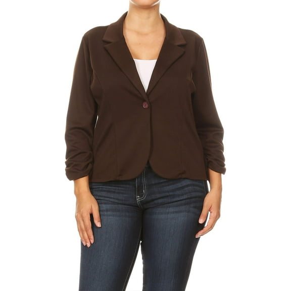Women's Plus Size Basic Casual Button Solid Outerwear Jacket Blazer