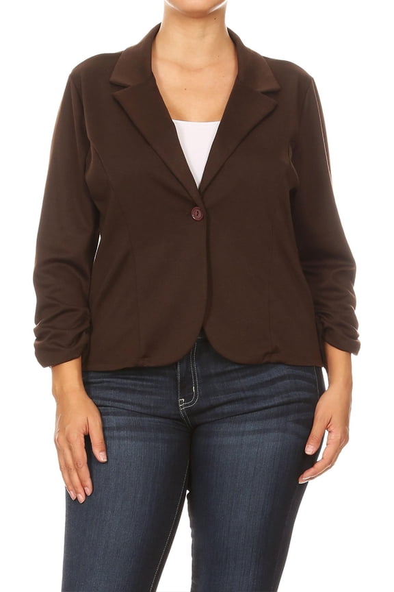 Women's Plus Size Basic Casual Button Solid Outerwear Jacket Blazer