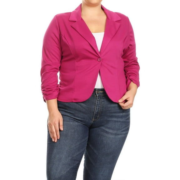 Women's Plus Size Basic Casual Button Solid Outerwear Jacket Blazer