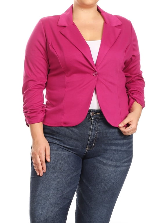Women's Plus Size Basic Casual Button Solid Outerwear Jacket Blazer