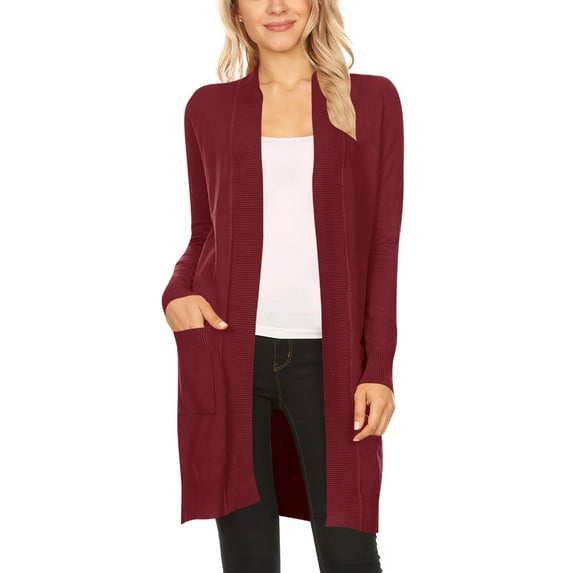 Women's Plus Size Basic Long Sleeves Open Front Side Pockets Comfy Casual Solid Cardigan