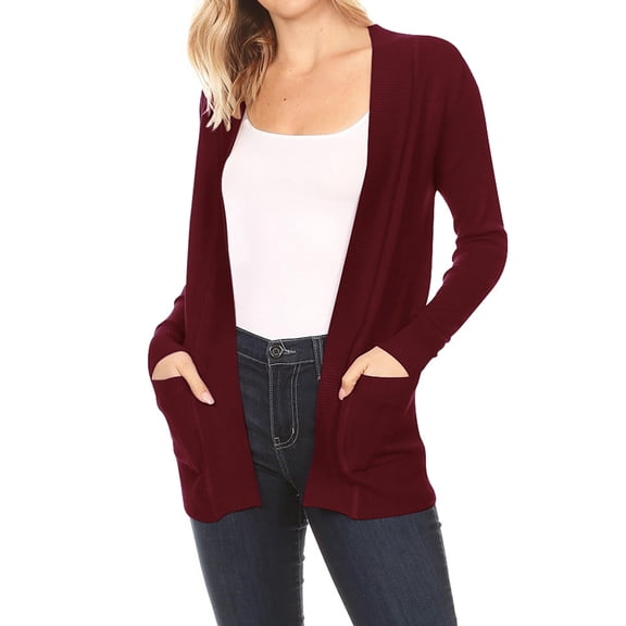 Women's Plus Size Basic Open Front Long Sleeves Side Pockets Solid Casual Knit Cardigan