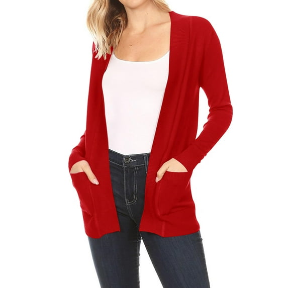Women's Plus Size Basic Open Front Long Sleeves Side Pockets Solid Casual Knit Cardigan