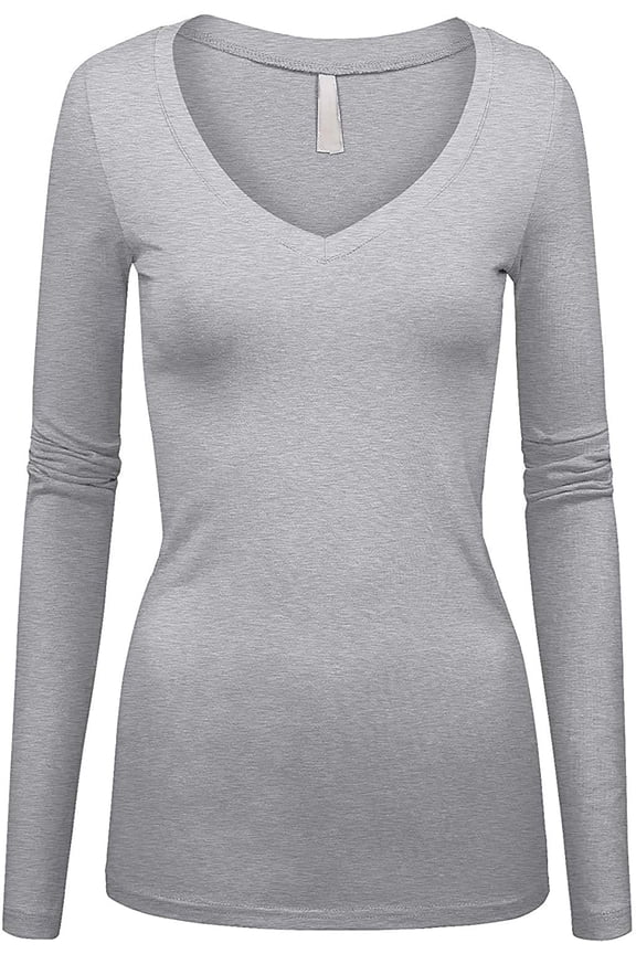 Women's Plus Size Basic Quality V-Neck Soft Stretchy Long Sleeves T Shirt