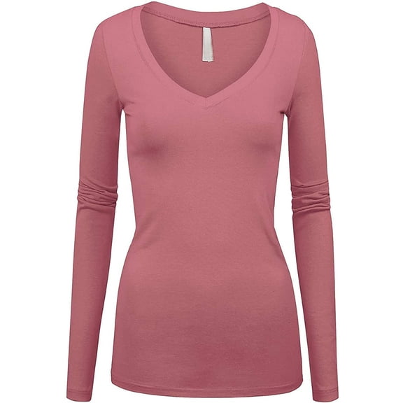 Women's Plus Size Basic Quality V-Neck Soft Stretchy Long Sleeves T Shirt