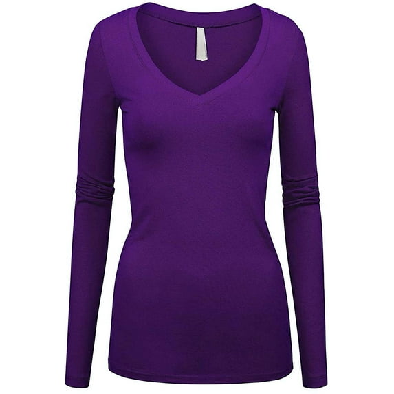 Women's Plus Size Basic Quality V-Neck Soft Stretchy Long Sleeves T Shirt