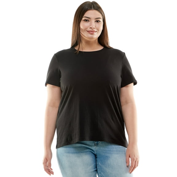Women's Plus Size Basic Solid Crew Neck T Shirt, XL, Black
