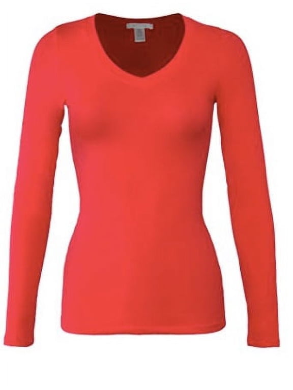 Women's Plus Size Basic V-Neck Warm Soft Stretchy Long Sleeves T Shirt
