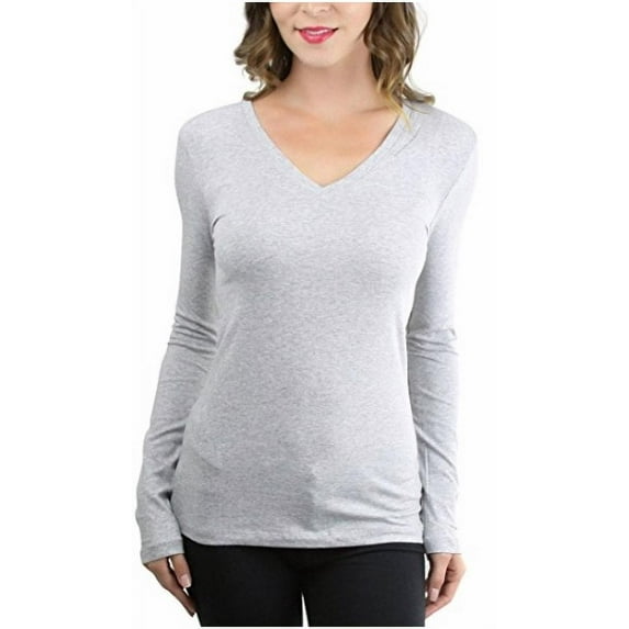 Women's Plus Size Basic V-Neck Warm Soft Stretchy Long Sleeves T Shirt