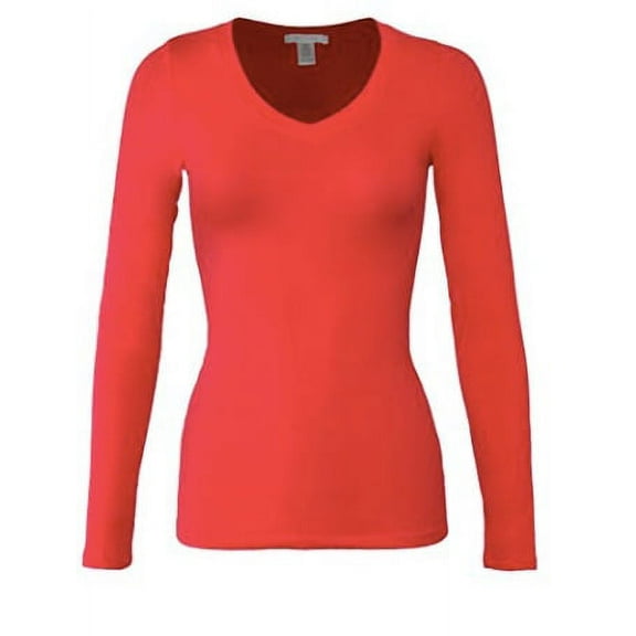 Women's Plus Size Basic V-Neck Warm Soft Stretchy Long Sleeves T Shirt