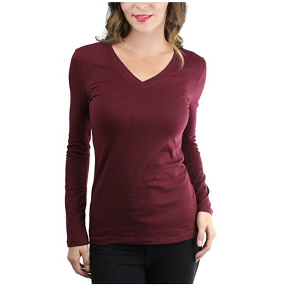 Women's Plus Size Basic V-Neck Warm Soft Stretchy Long Sleeves T Shirt