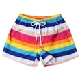 thumbnail image 1 of Women's Plus Size Beach Shorts Rainbow Print Drawstring Elastic Waist Board Shorts, 1 of 6
