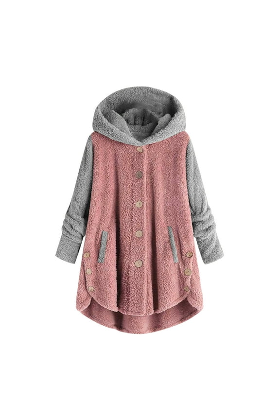 Women's Plus Size Bed Jackets Fuzzy Fleece Button Hooded Tops Loose Plush Warm Coat Winter Cozy Sweaters with Pocket