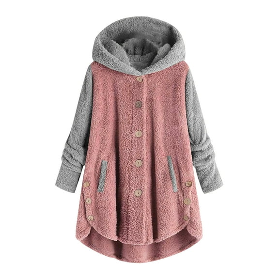 Women's Plus Size Bed Jackets Fuzzy Fleece Button Hooded Tops Loose Plush Warm Coat Winter Cozy Sweaters with Pocket