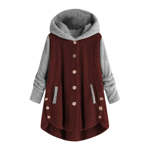 Women's Plus Size Bed Jackets Fuzzy Fleece Button Hooded Tops Loose Plush Warm Coat Winter Cozy Sweaters with Pocket