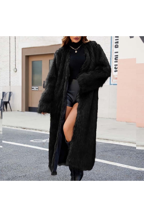 Women's Plus Size Beige Faux Fur Coat Solid Neck Long Sleeve Warm Coat for Winter Style