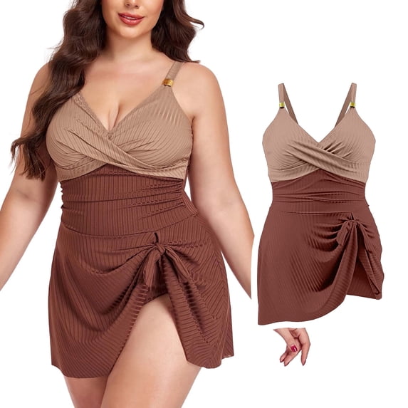 Women's Plus Size Bikini Swimsuits Swim Dress Tummy Control Bathing Suits High Waisted Swimwear For Full Coverage