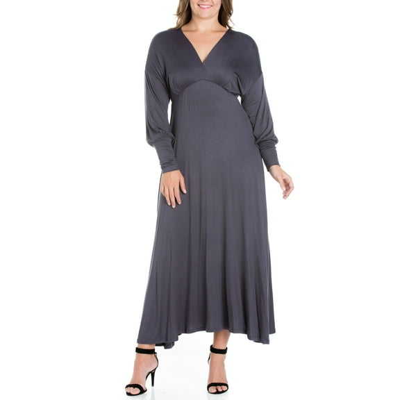 Women's Plus Size Bishop Sleeves Maxi Dress Charcoal 3X