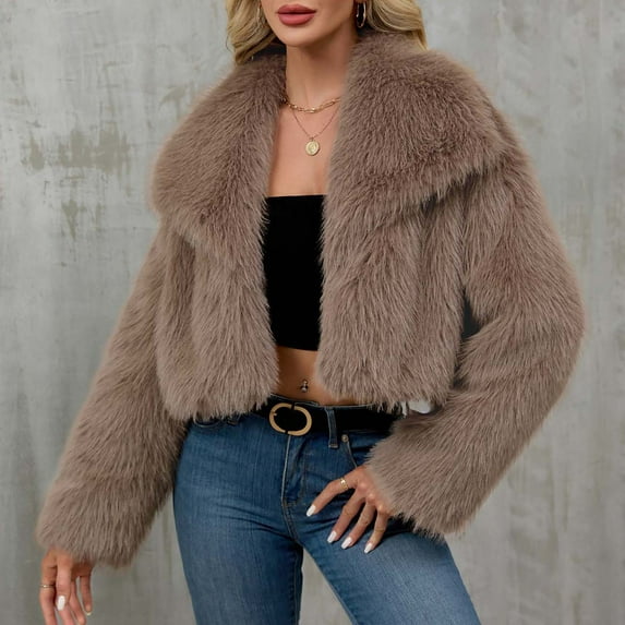 Women's Plus Size Black Faux Fur Coat Turn-Down Collar Long Sleeve Warm Long Coat