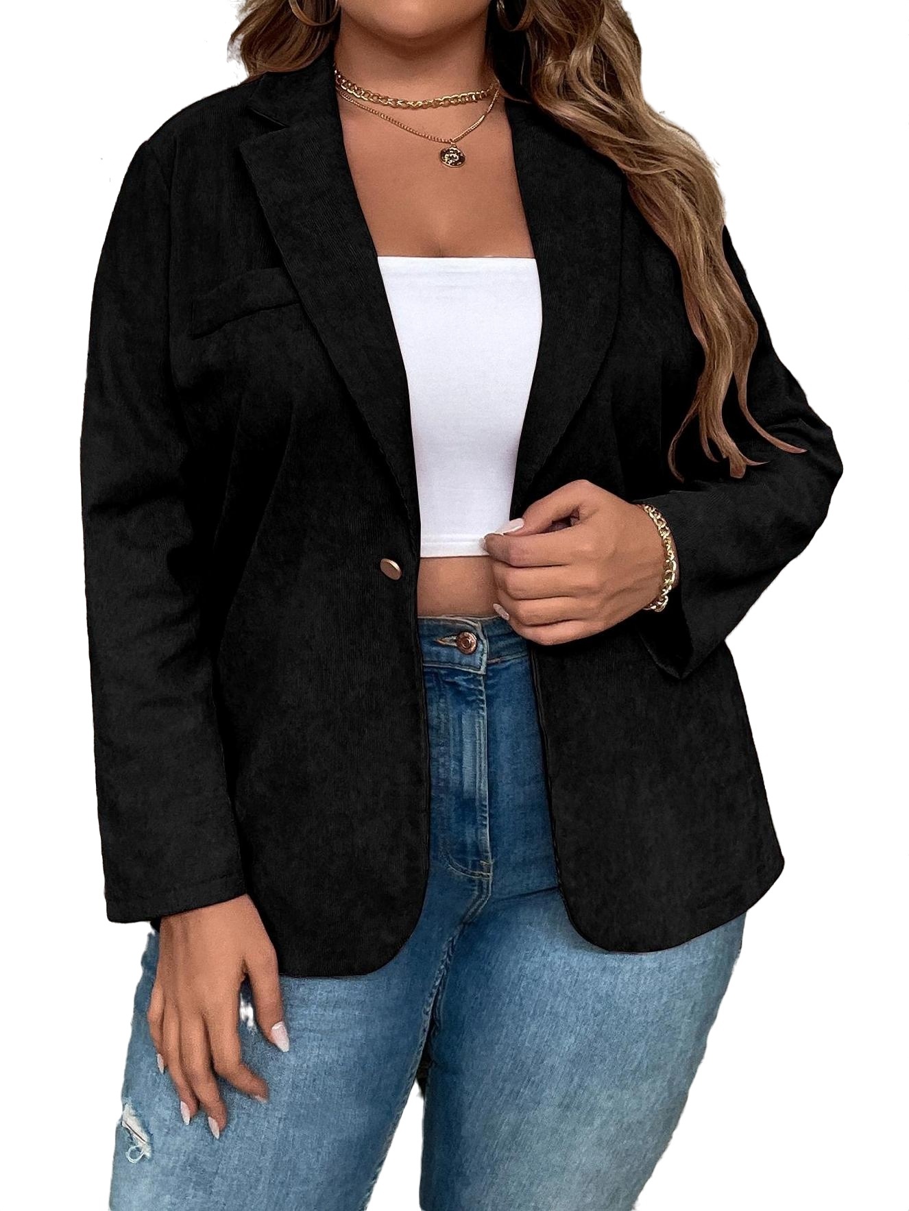 Women's Plus Size Blazers Casual Plain Lapel Neck Regular Black 3XL
