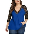 thumbnail image 1 of Women's Plus Size Blouse Floral Lace Tops Tunic Causal V-Neck T Shirts Splicing Mesh Long Sleeve T-shirt, 1 of 4