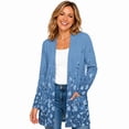 thumbnail image 1 of Women's Plus Size Blue Border Floral Cardigan, Long Sleeve Open Front Tunic with Pockets, 1 of 8