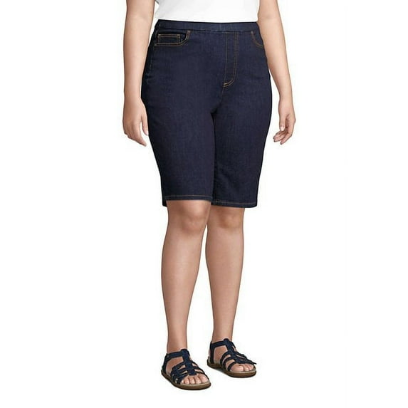 Women's Plus Size Blue Pull On Denim Bermuda Jean Short (MAA-489)