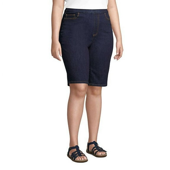 Women's Plus Size Blue Pull On Denim Bermuda Jean Short (MAA-489)