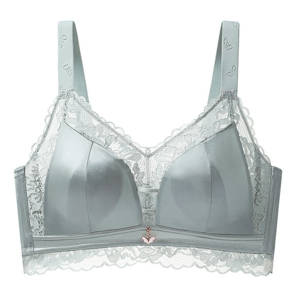 Women's Plus Size Bra for Large Bust Wirefree Lace Trim Push-up Bra Full Coverage Supportive Comfort Seamless Bralette, Gray