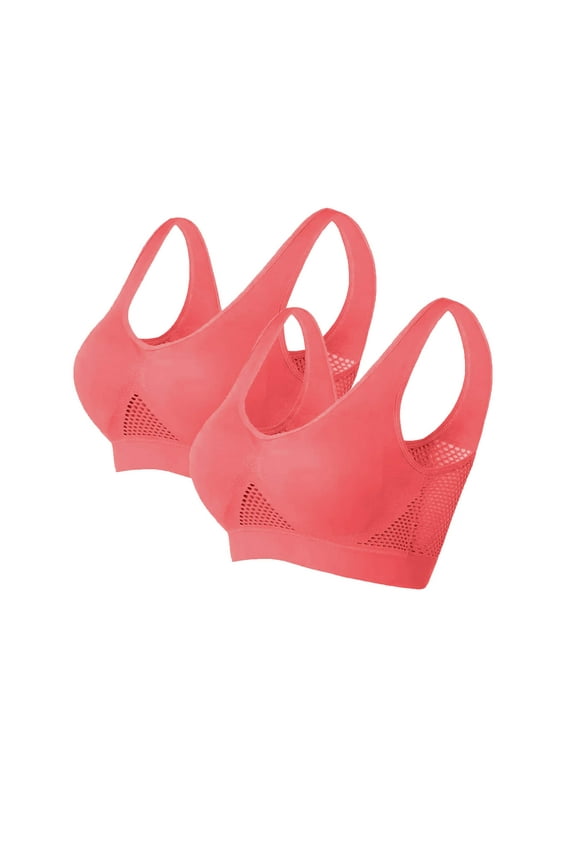 Women's Plus Size Bras, 2 Pack Sports Bras for Women, Seamless Wireless Yoga Comfort Stretchy Sports Bra with Removable Pads for Workout Running S-6XL