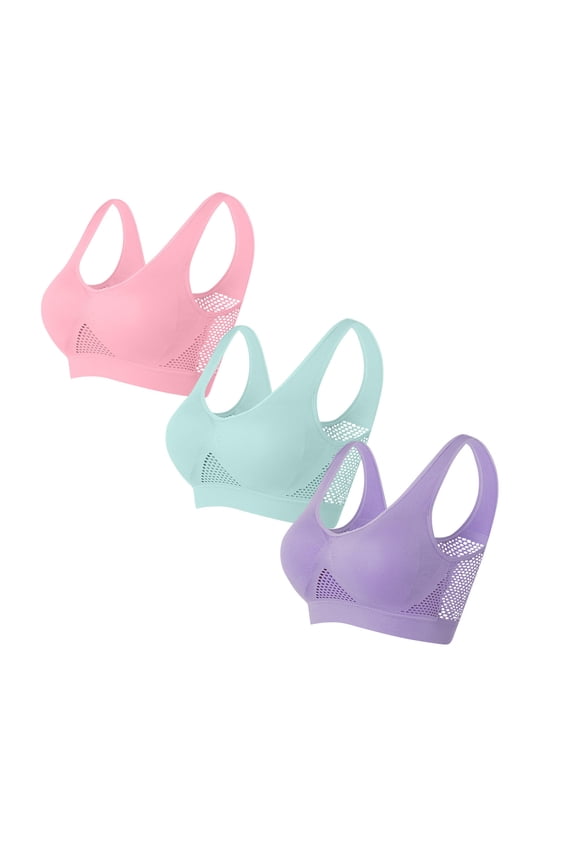 Women's Plus Size Bras, 3 Pack Sports Bras for Women Full Coverage Wirefree Non Padded Workout Bras Full Support Everyday Bra