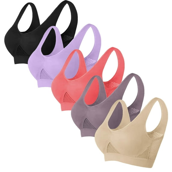 Women's Plus Size Bras, 5 Pack Sports Bras for Women Full Coverage Wirefree Non Padded Workout Bras Full Support Everyday Bra S-6XL Womens Bras Clearance under $5
