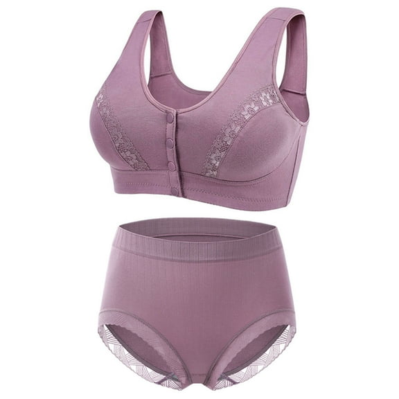 Women's Plus Size Bras Sets, Women's Everyday Bra and Panty Set Daisy Bra Underwear Set Front Closure Button Shaping Cup Shoulder Strap Underwire Bra 36-46